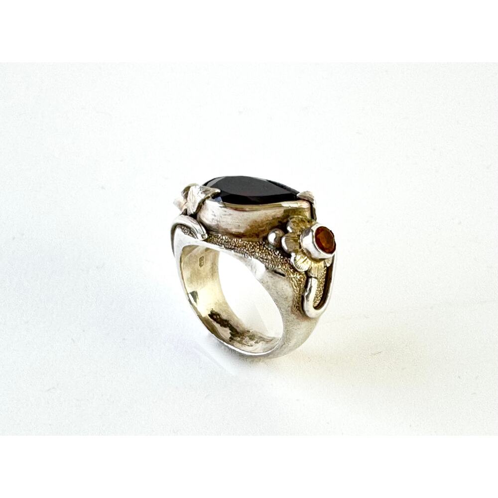 Red Garnet Grossular Garnets Sterling Silver Carved Flower Ring US Sz 8.5 - Picture 7 of 9